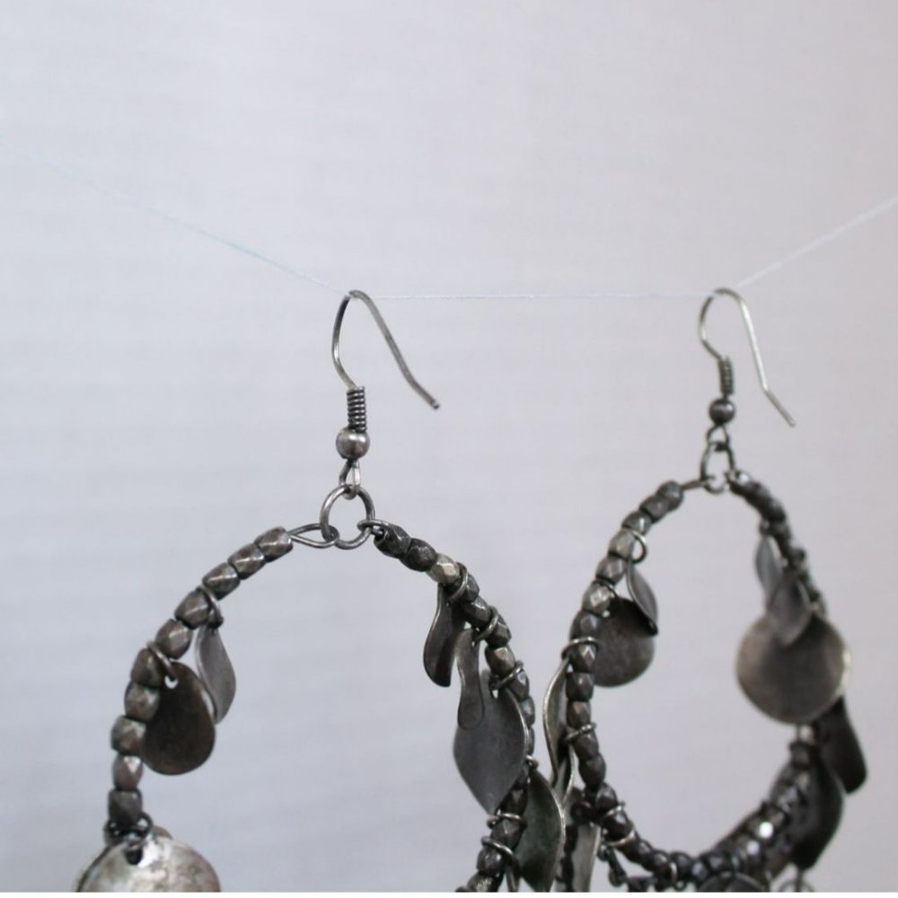 Silver Dangle Statement Earrings - Picture 4 of 8